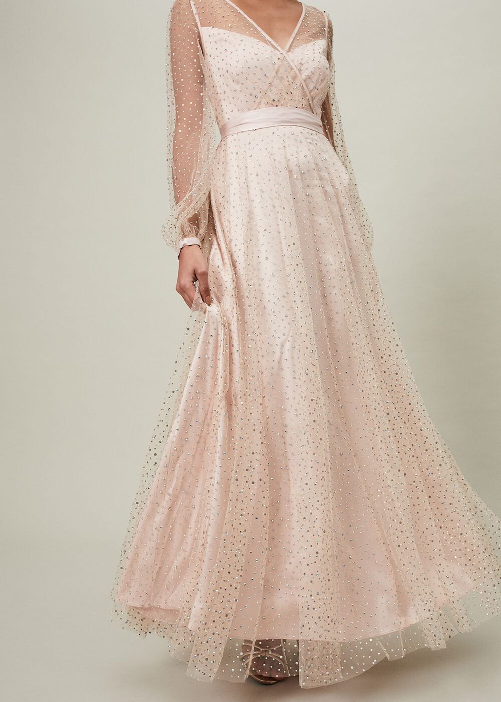 Ashley Embellished Sheer Maxi Dress Champagne