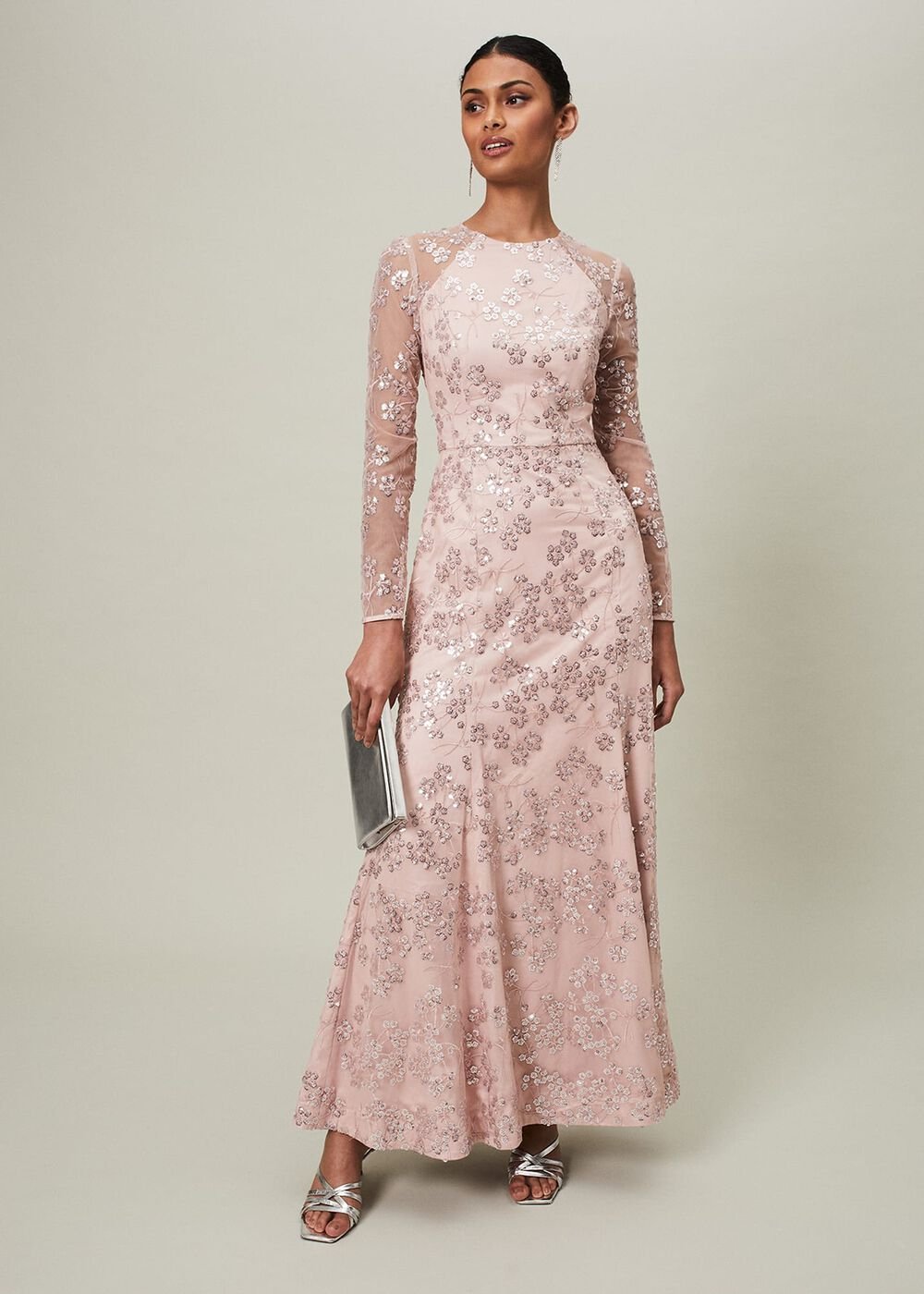 Natalya Sequin Floral Maxi Dress Pink
