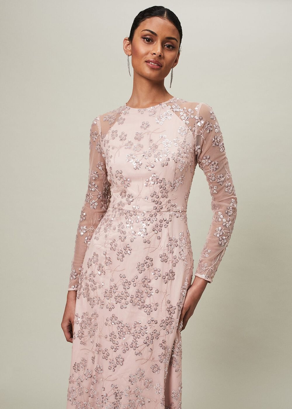 Natalya Sequin Floral Maxi Dress Pink