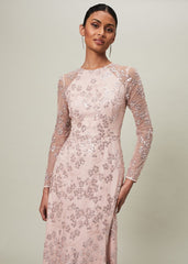 Natalya Sequin Floral Maxi Dress Pink