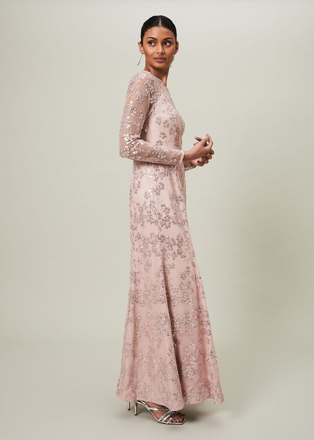 Natalya Sequin Floral Maxi Dress Pink