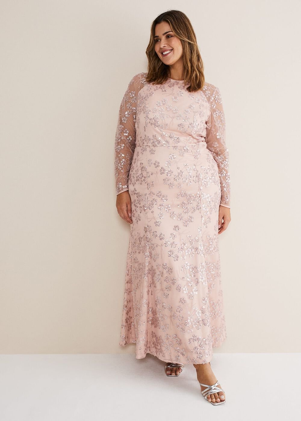 Natalya Sequin Floral Maxi Dress Pink
