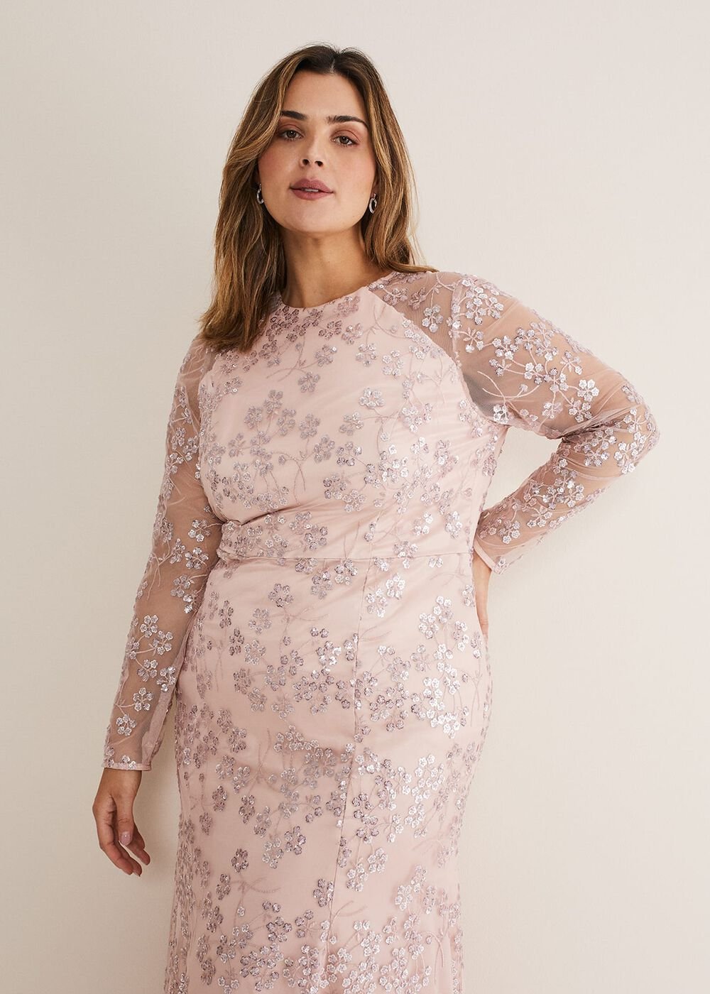 Natalya Sequin Floral Maxi Dress Pink