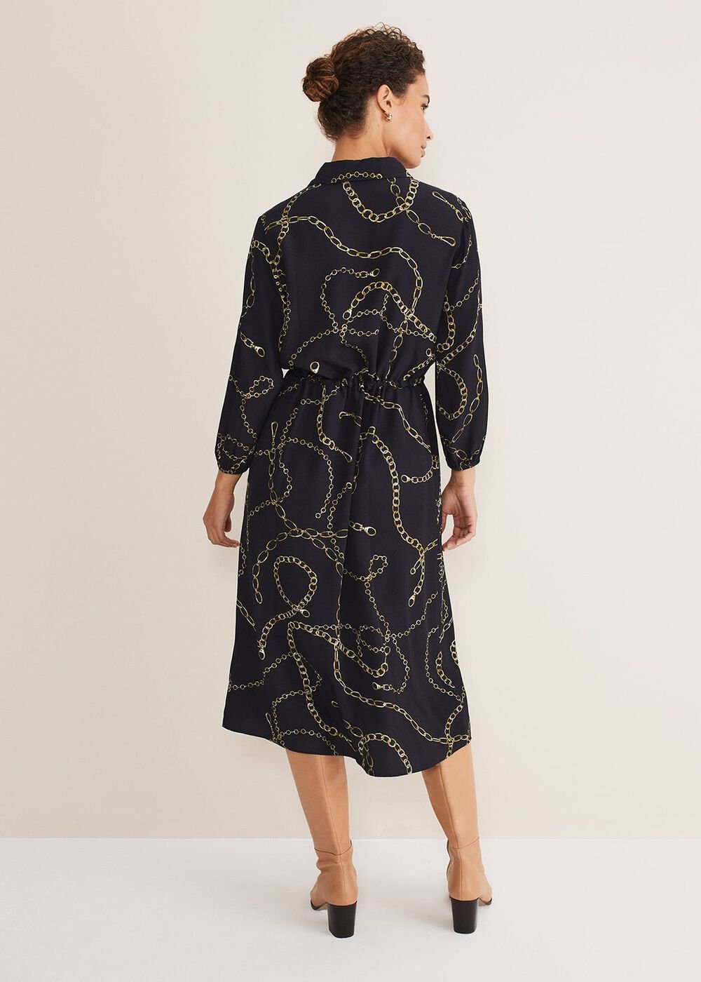 Tana Chain Print Shirt Midi Dress Navy