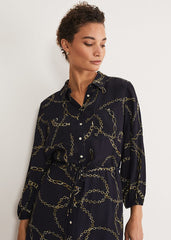 Tana Chain Print Shirt Midi Dress Navy