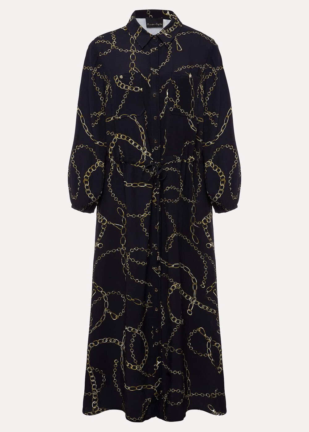 Tana Chain Print Shirt Midi Dress Navy