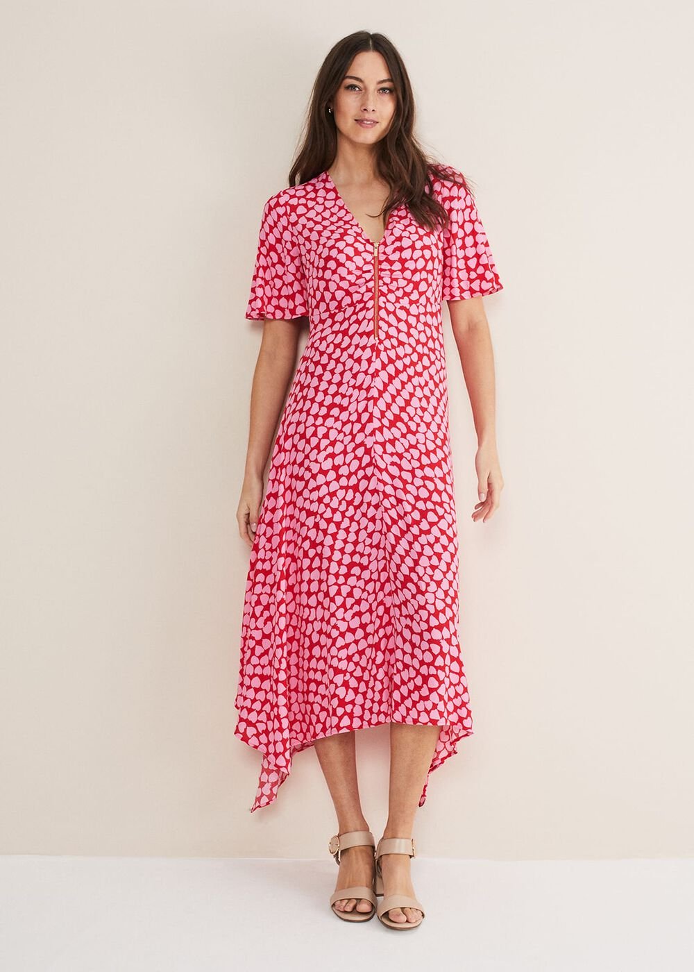 Darcie Heart Midi Dress Pink/Red