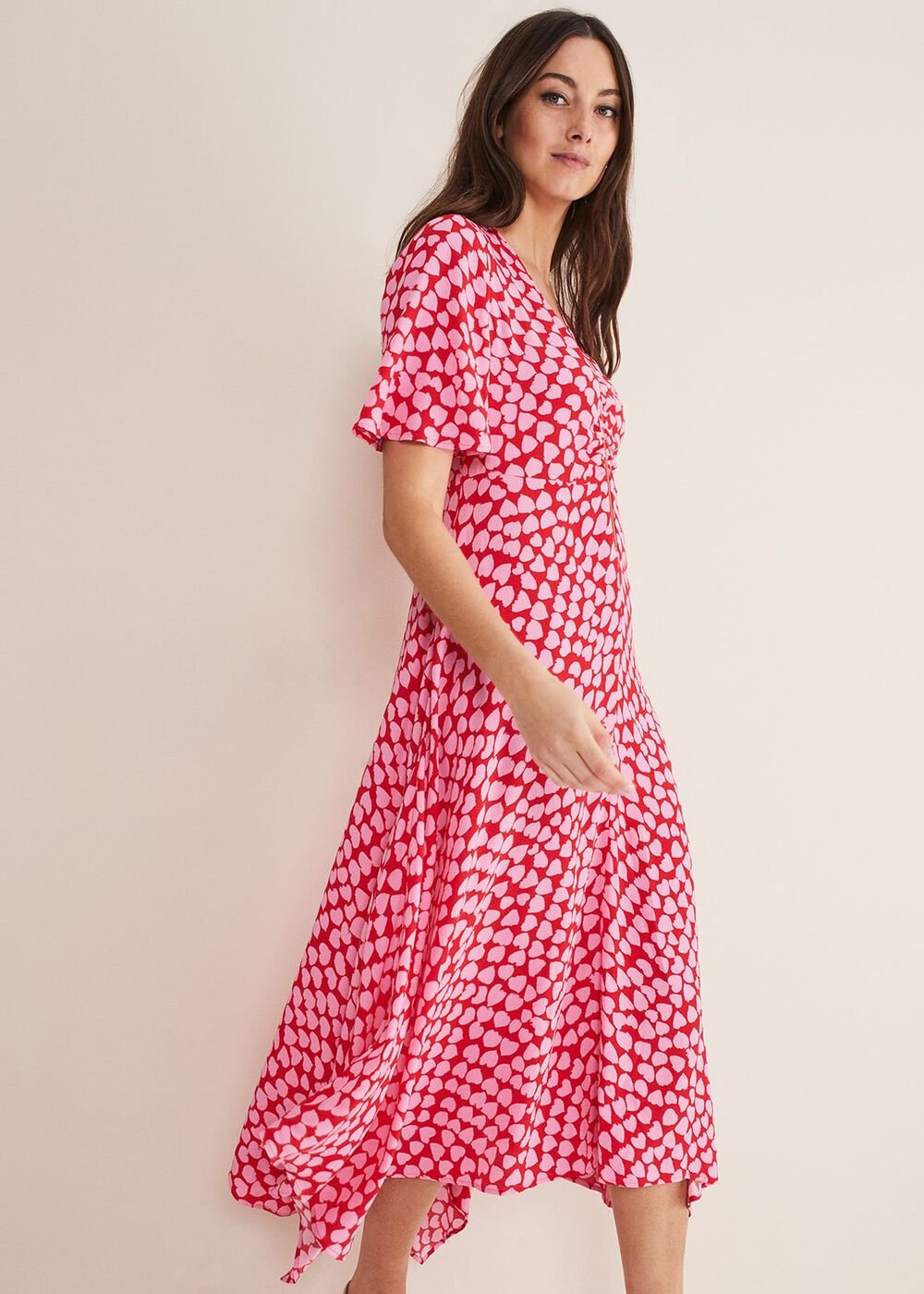 Darcie Heart Midi Dress Pink/Red