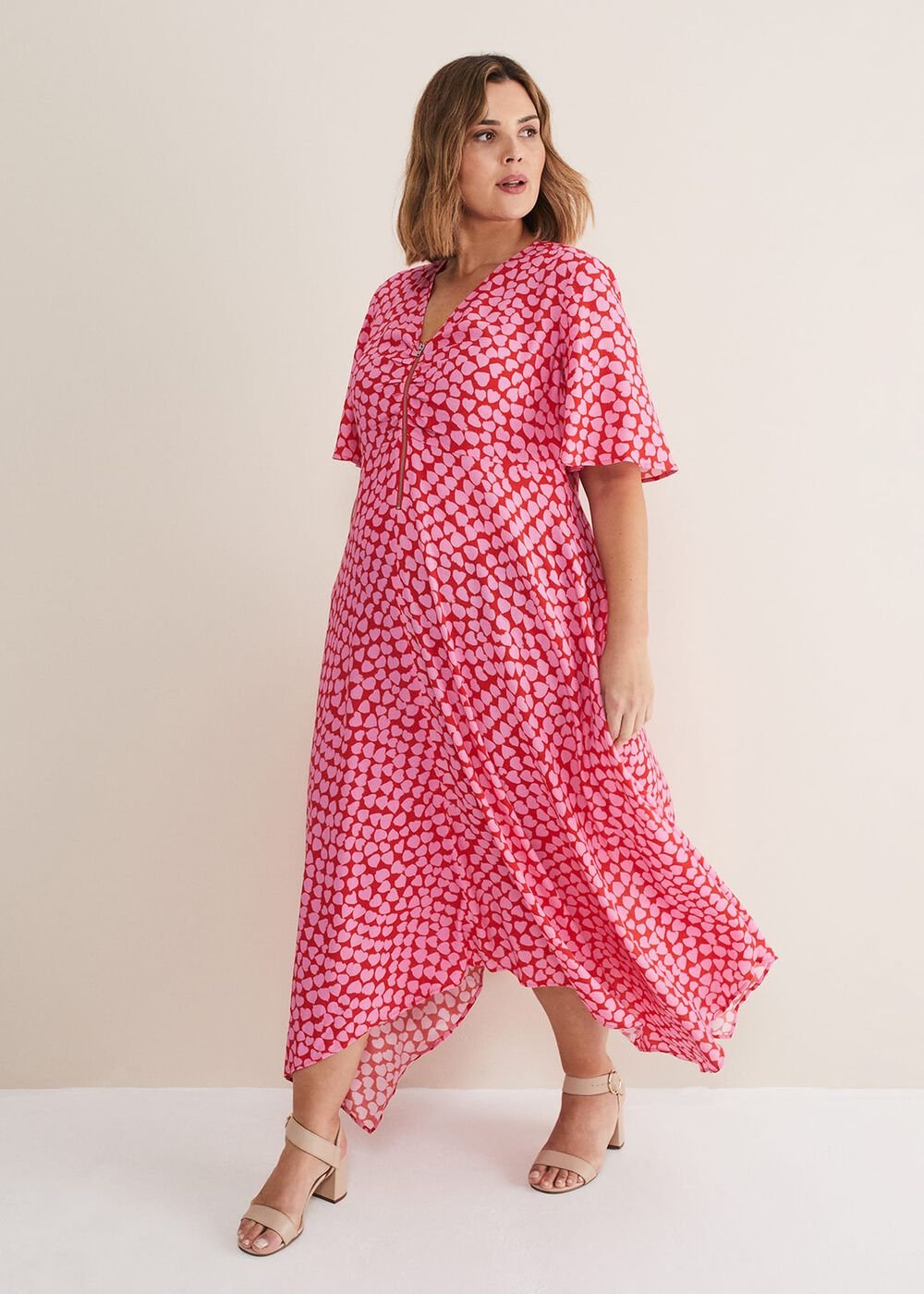 Darcie Heart Midi Dress Pink/Red