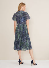 Navy Ditzy Print Wrap Midi Dress Navy/Multi