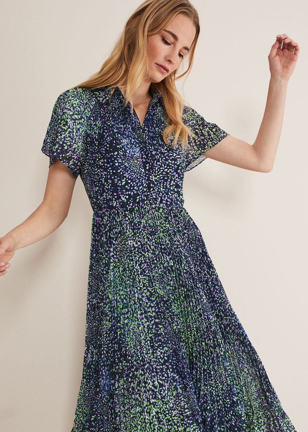 Navy Ditzy Print Wrap Midi Dress Navy/Multi