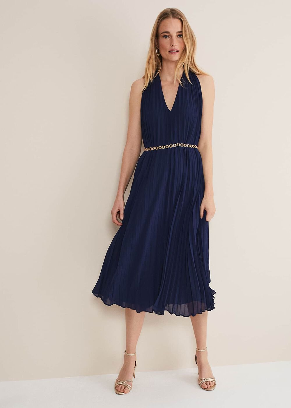 Tabitha Pleated Midi Dress French Navy