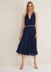 Tabitha Pleated Midi Dress French Navy