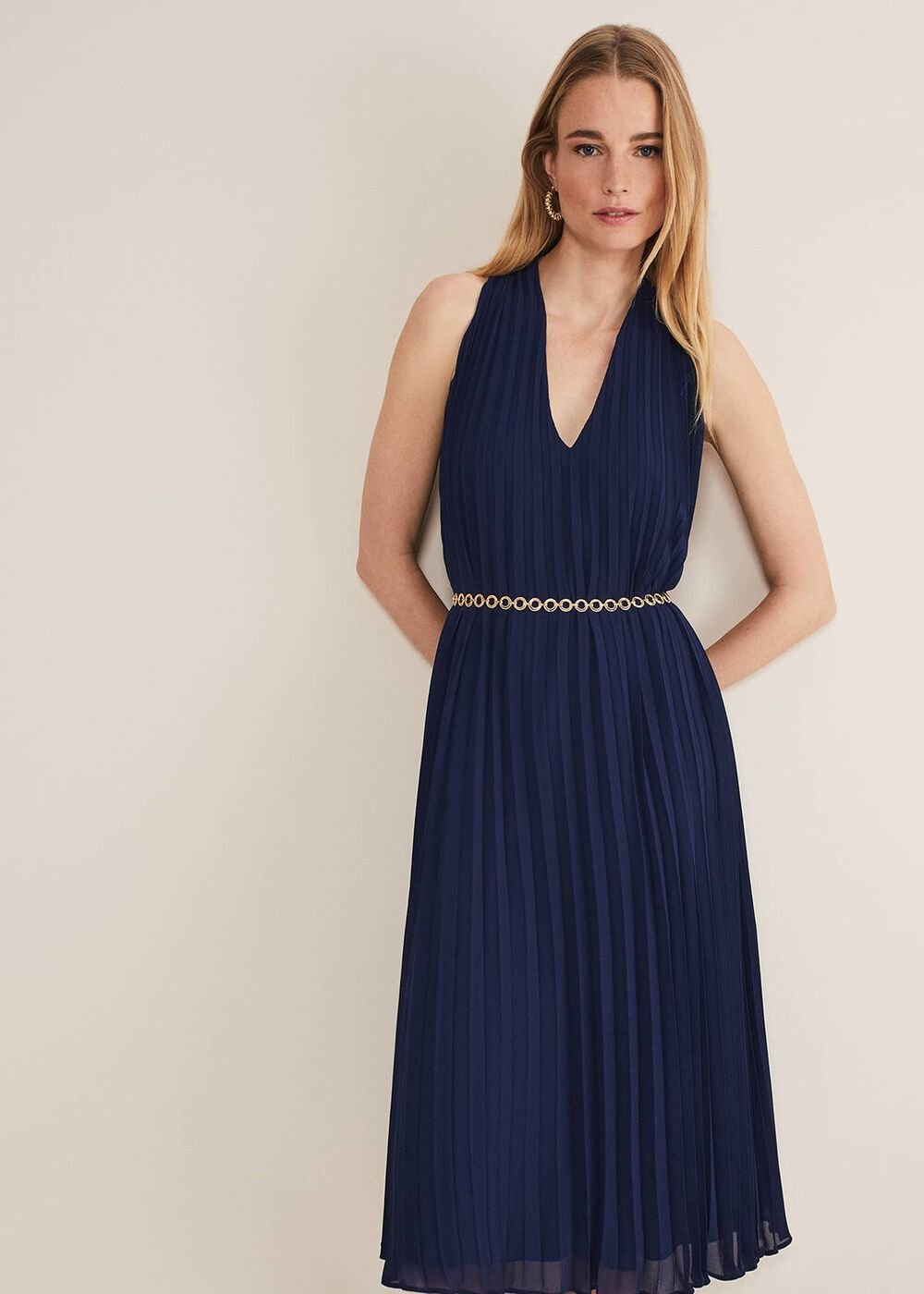 Tabitha Pleated Midi Dress French Navy