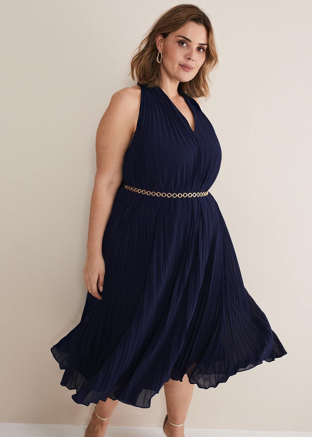 Tabitha Pleated Midi Dress French Navy