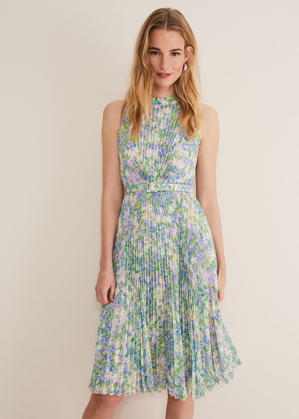 Simara Daisy Pleated Midi Dress Multi-Coloured