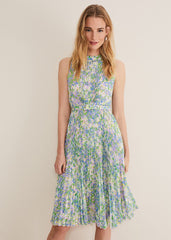 Simara Daisy Pleated Midi Dress Multi-Coloured