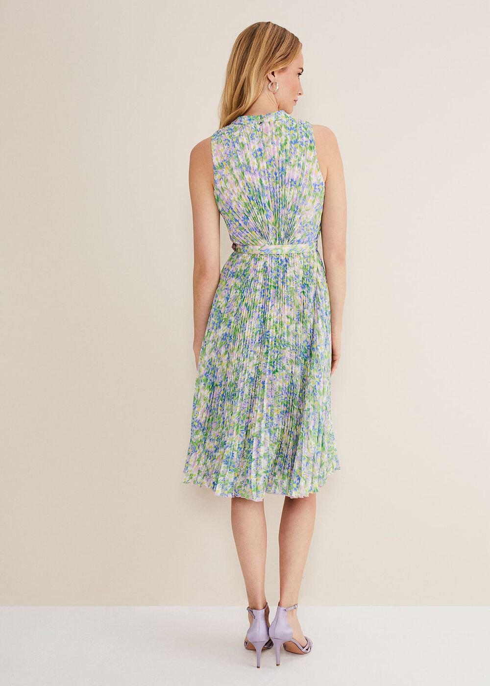 Simara Daisy Pleated Midi Dress Multi-Coloured