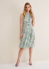Simara Daisy Pleated Midi Dress Multi-Coloured