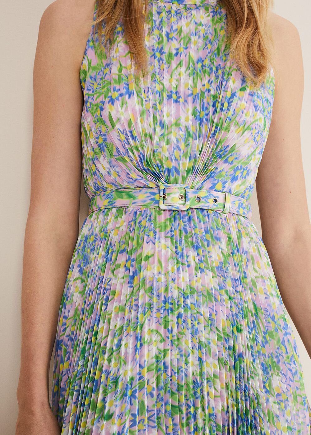 Simara Daisy Pleated Midi Dress Multi-Coloured