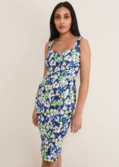 Petite Loretta Printed Scuba Dress French Navy / Multi