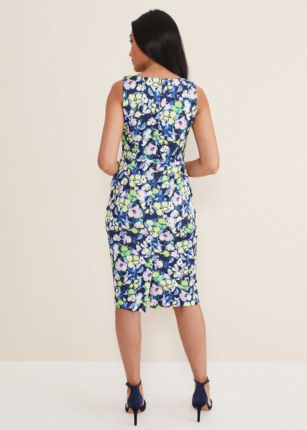 Petite Loretta Printed Scuba Dress French Navy / Multi