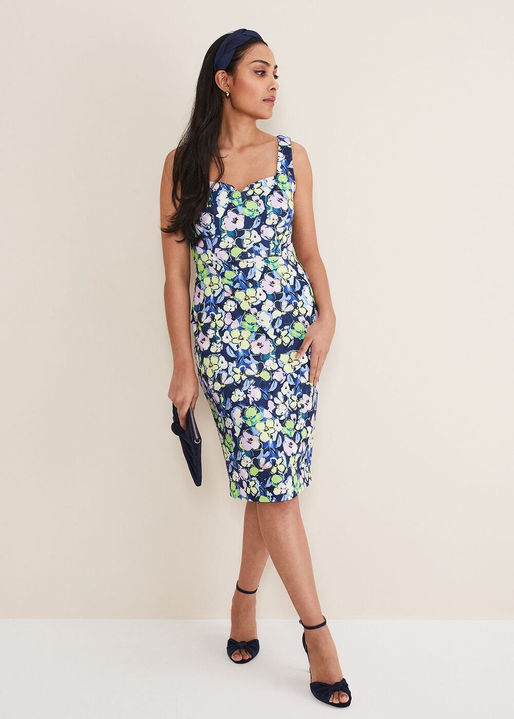 Petite Loretta Printed Scuba Dress French Navy / Multi