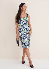 Petite Loretta Printed Scuba Dress French Navy / Multi