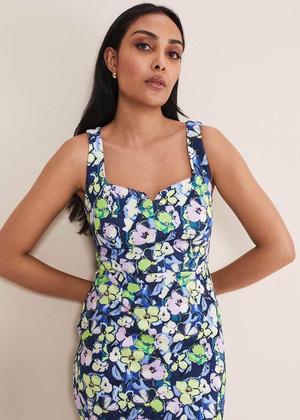 Petite Loretta Printed Scuba Dress French Navy / Multi