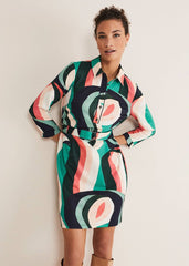 Beth Swirl Belted Shift Dress Green/Multi