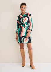 Beth Swirl Belted Shift Dress Green/Multi
