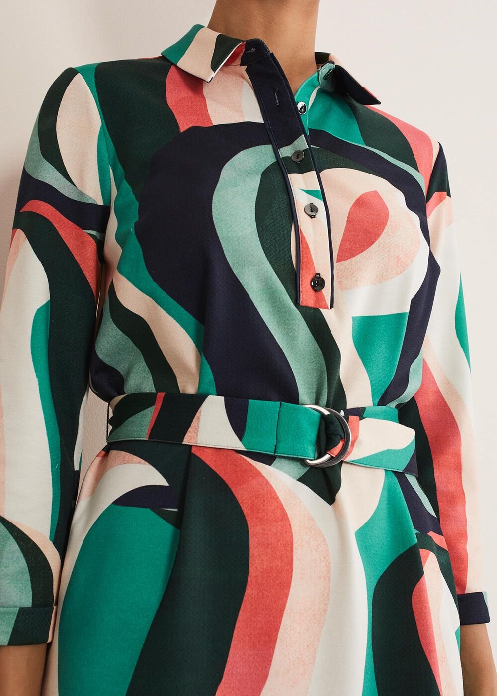 Beth Swirl Belted Shift Dress Green/Multi
