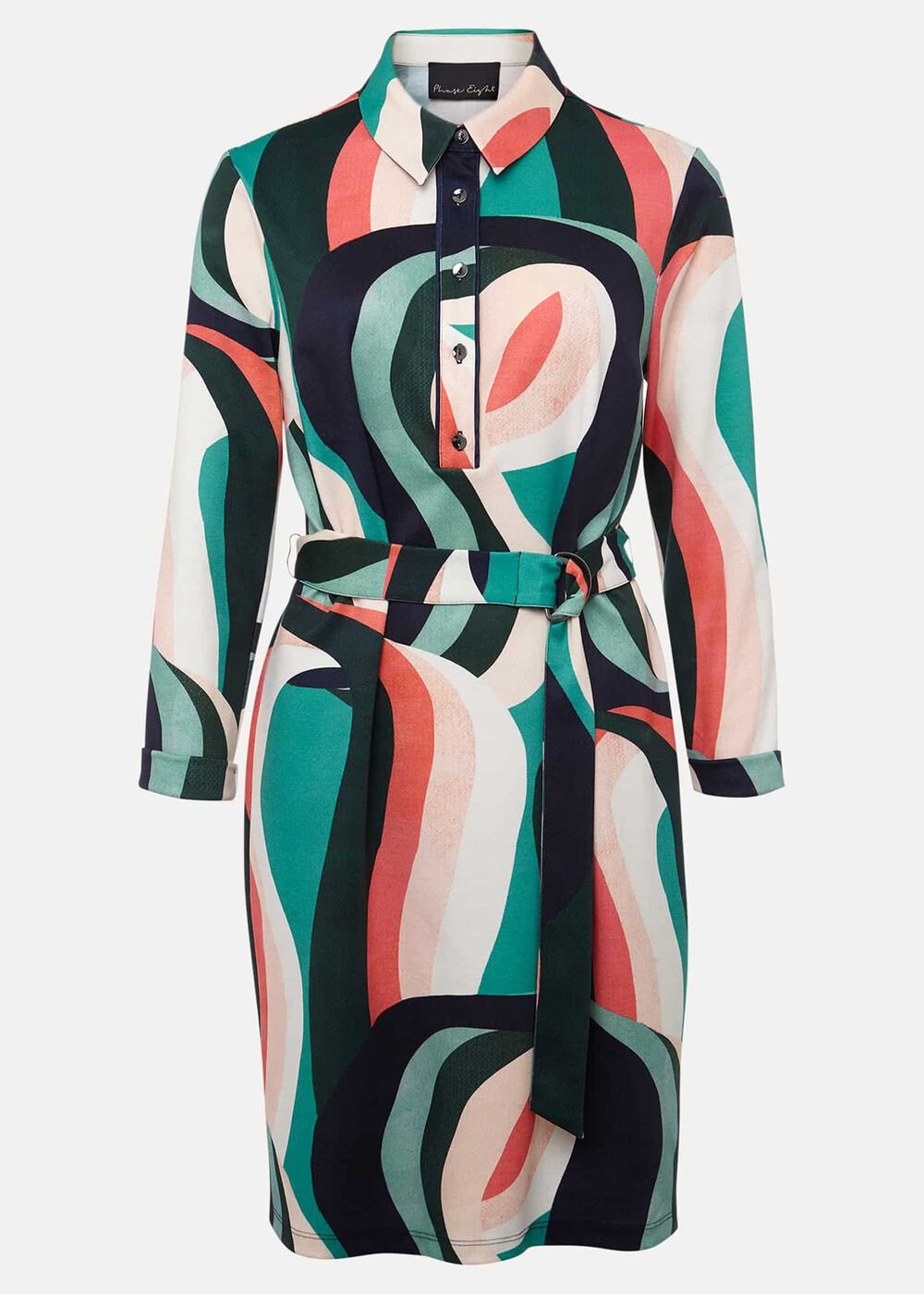 Beth Swirl Belted Shift Dress Green/Multi