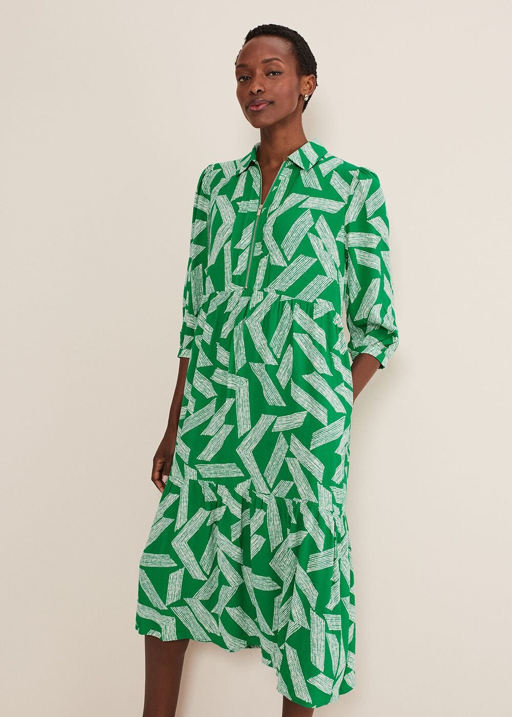 Penele Abstract Midi Dress Green