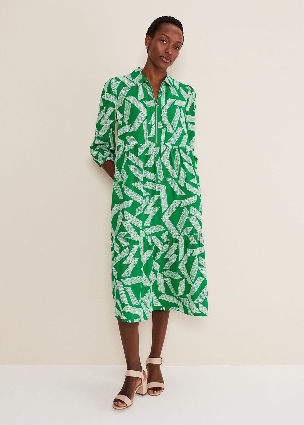 Penele Abstract Midi Dress Green