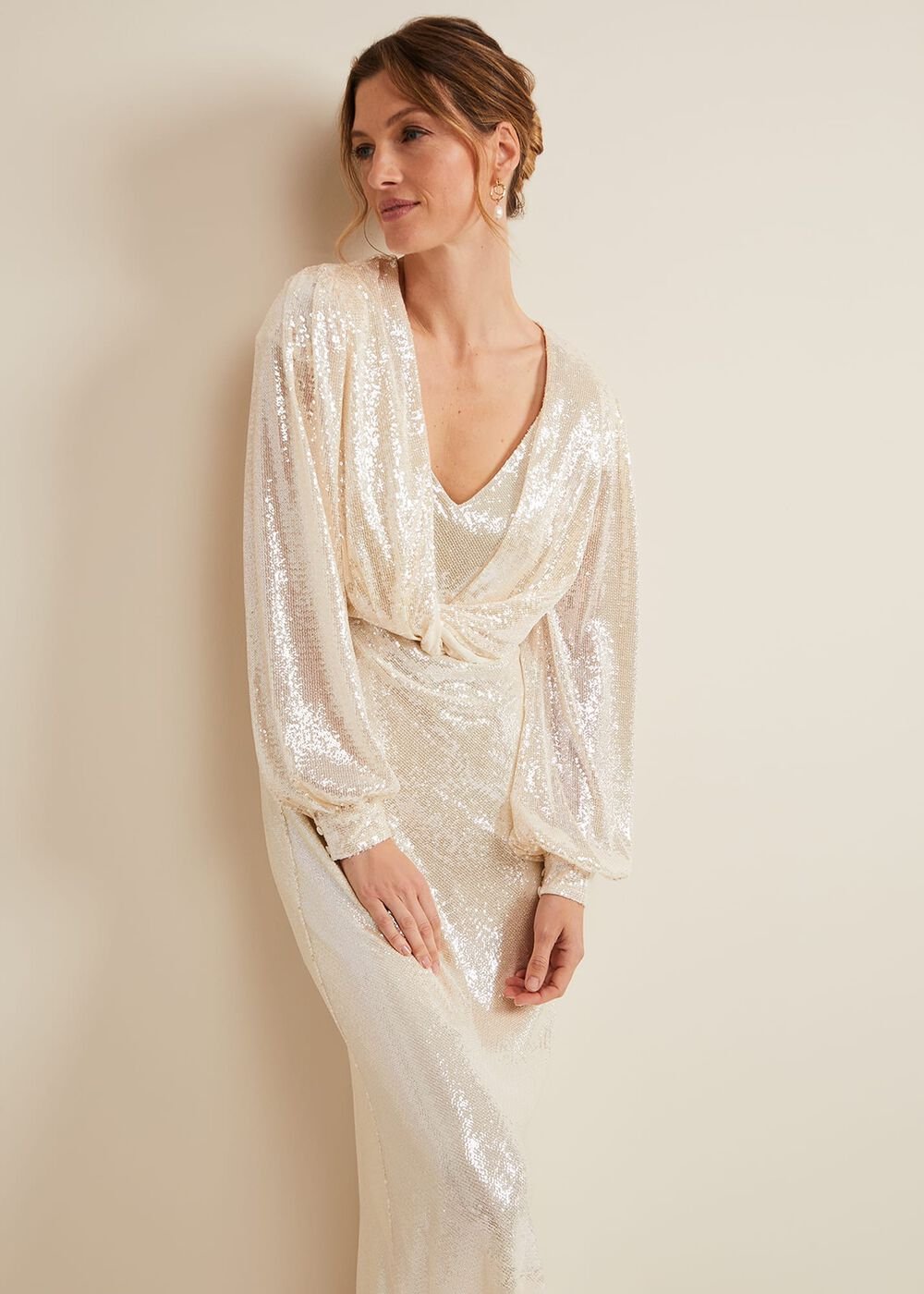 Jamila Sequin Overlay Maxi Dress Oyster