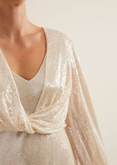 Jamila Sequin Overlay Maxi Dress Oyster