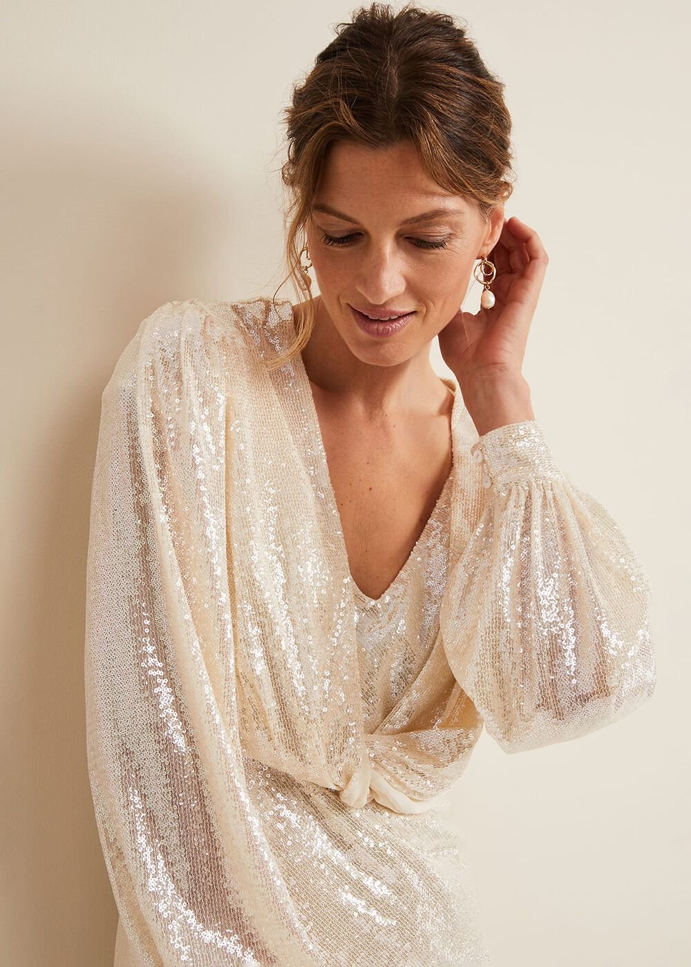 Jamila Sequin Overlay Maxi Dress Oyster