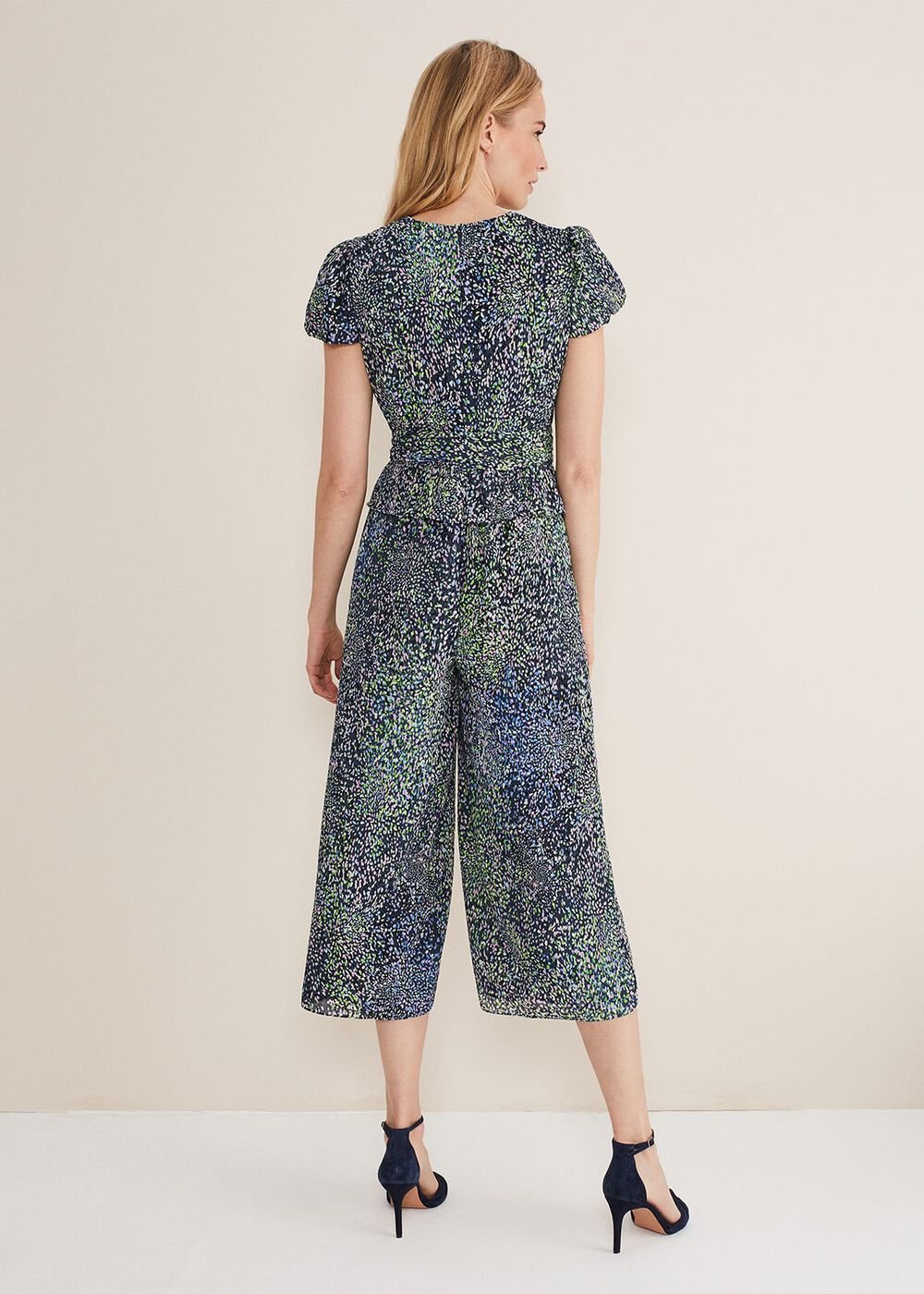 Leora Wrap Printed Plisse Jumpsuit Navy/Multi