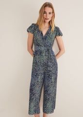 Leora Wrap Printed Plisse Jumpsuit Navy/Multi