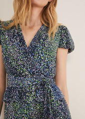 Leora Wrap Printed Plisse Jumpsuit Navy/Multi