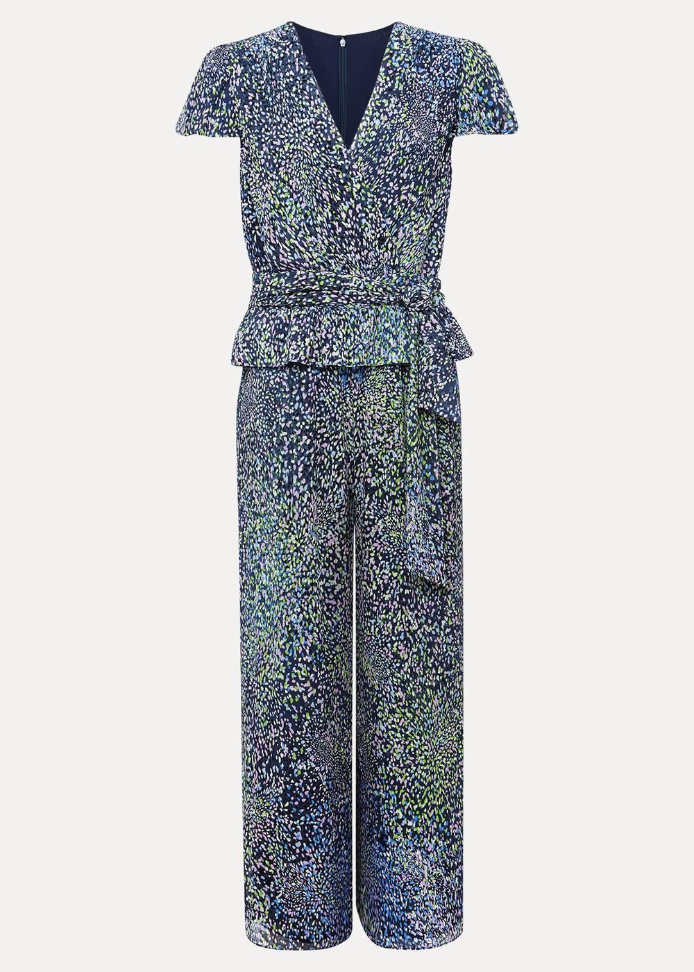Leora Wrap Printed Plisse Jumpsuit Navy/Multi
