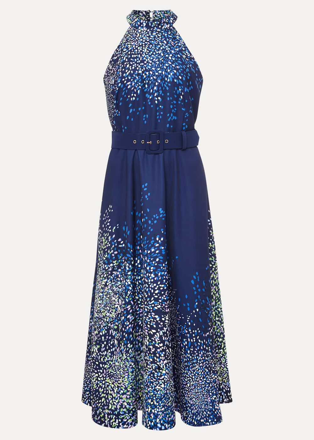 Navy Blue Halterneck Midi Dress with Splash Print French Navy / Multi