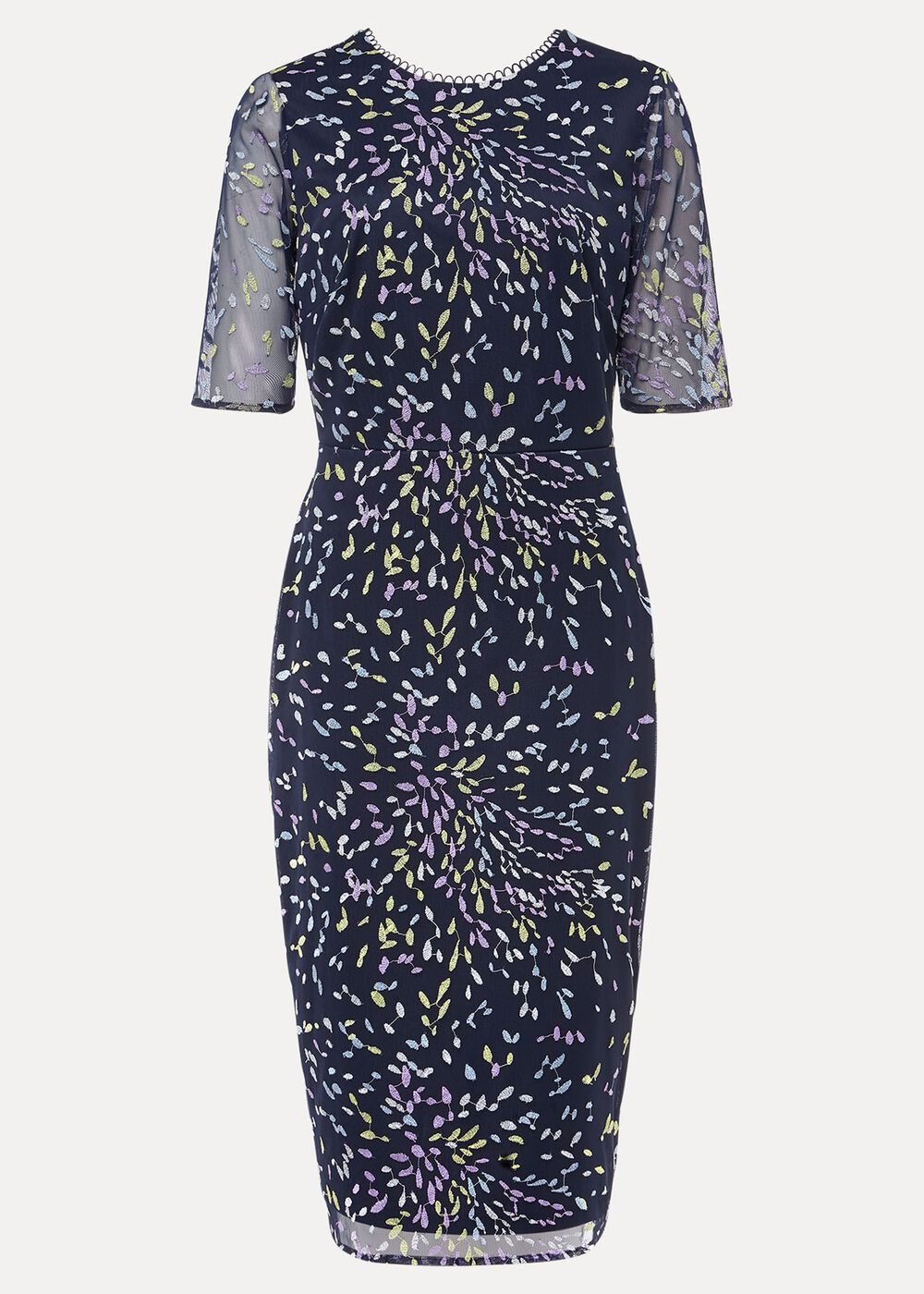 Navy Bodycon Midi Dress with Ditzy Print Embellishment Navy/Multi