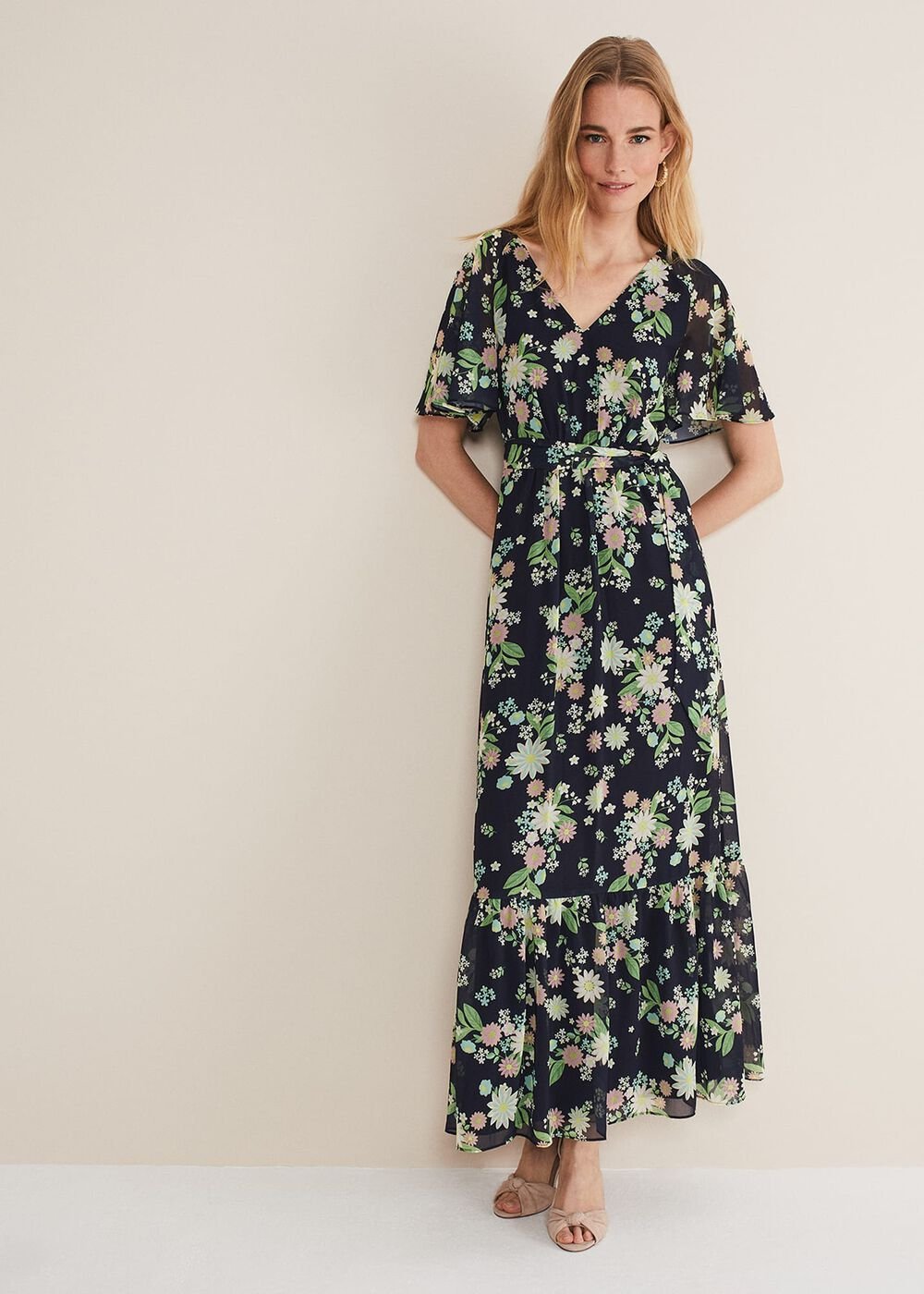 Georgie Floral Tiered Maxi Dress Navy/Multi