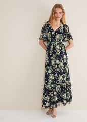 Georgie Floral Tiered Maxi Dress Navy/Multi