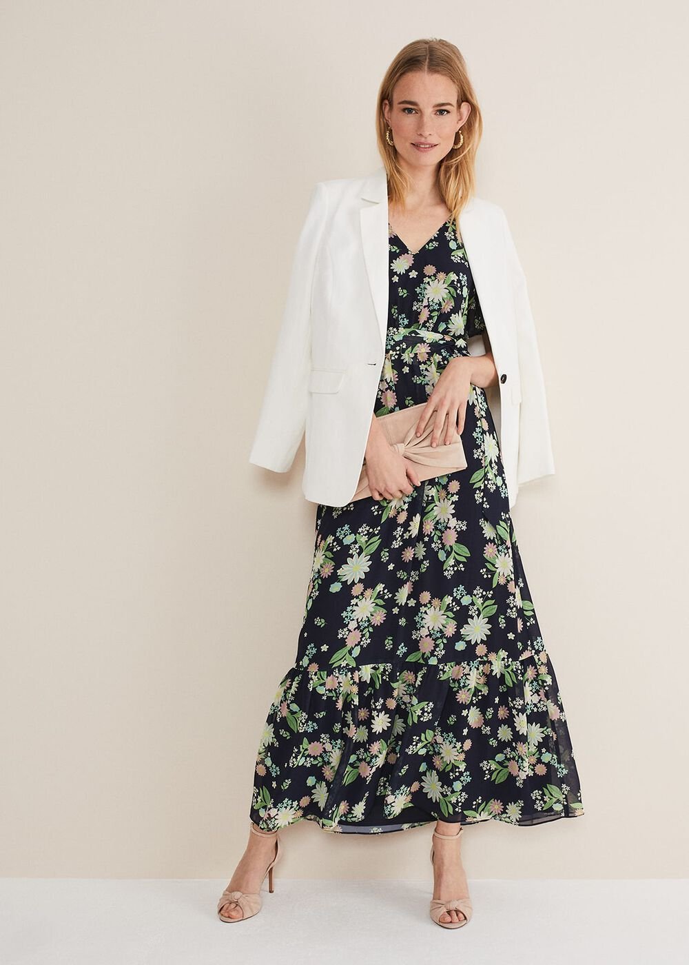 Georgie Floral Tiered Maxi Dress Navy/Multi