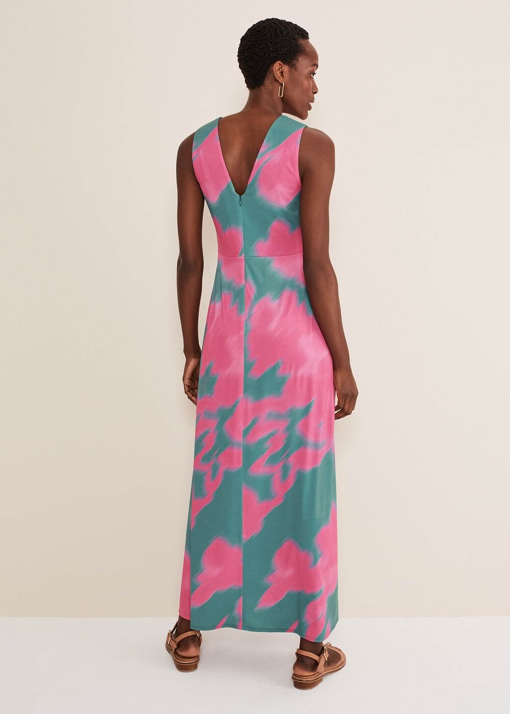 Madison Abstract Maxi Dress Pink/Green