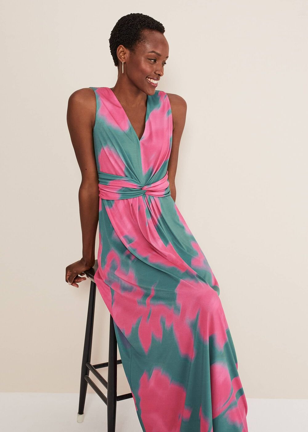 Madison Abstract Maxi Dress Pink/Green