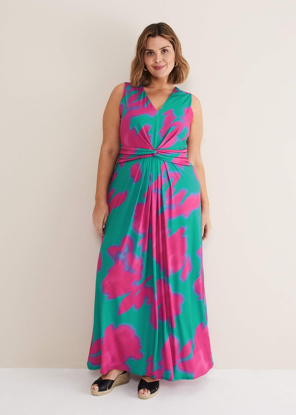 Madison Abstract Maxi Dress Pink/Green